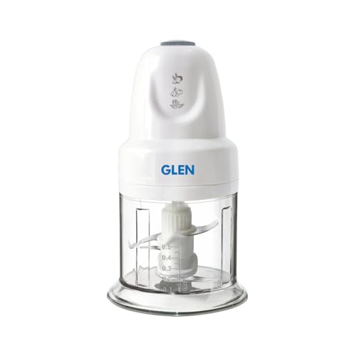 Image of Glen Electric Chopper for Kitchen, 400ml Bowl, 250W Mini Fruit & Vegetable Cutter with Rust-Resistant Stainless Steel Blades, Whisker Disc, Chops Onion & Nuts - White (SA4043 B)