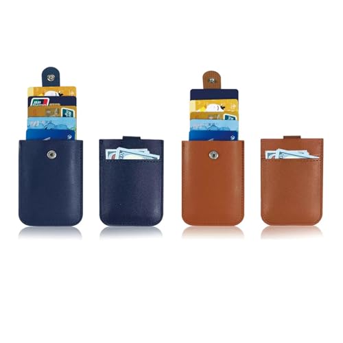 2PCS Minimalist Wallet - Pull-Out Card Organizer Credit Card Holder Rfid Blocking Hidden Small Card Carrier Wallet Women Men (Dark blue brown)