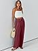 Caracilia Women Wide Leg Palazzo Pants Summer High Waist Flowy Casual Trousers Loose Lounge Beach Travel Vacation Clothes Rust Red Large