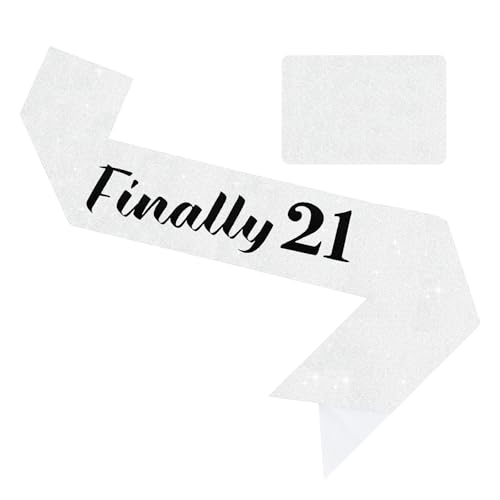White Glitter Finally 21 Birthday Sash for 21st Birthday Party Decoration