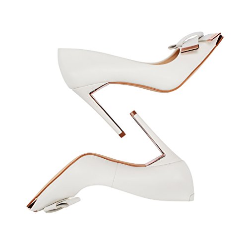 JENN ARDOR Women's Stiletto High Heel Pumps Pointy Toe Bowknot Slip On Bridal Wedding Shoes - Image 4