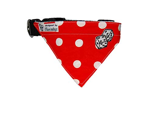 twinkys Dog Style fazzoletto da collo/collare M Rosso Bianco a pois con dadi Patch