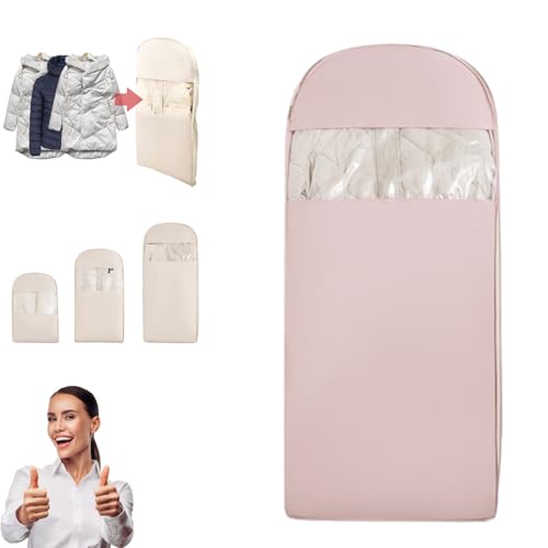 2025 Space Saving Hanging Garment Bag with Self Compression Zipper, Ultra Space Saving Self Compression Hanging Organizer & Protector, Coat Storage Bag Hanging (Pink, XL)