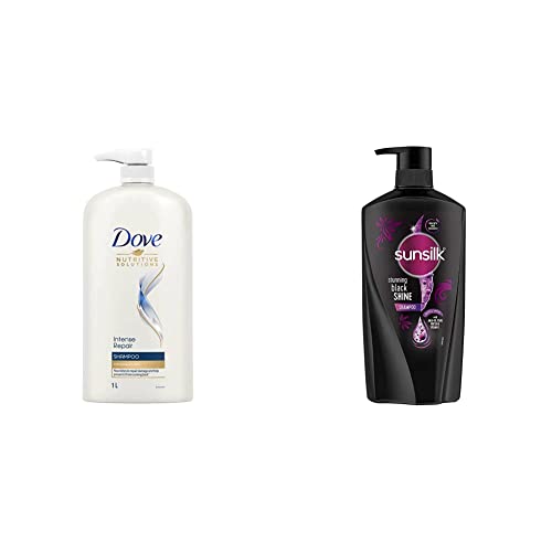 Image of Dove Intense Repair Shampoo, 1L & Sunsilk Stunning Black Shine Shampoo 650 ml