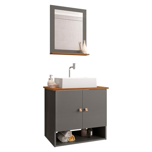 Gabinete Arm Banheiro Deli 2 Portas com Cuba Torino Branca Cor: Titanium/Nature