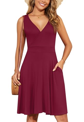 Image of WEACZZY Women's Summer Sleeveless Casual Dresses V-Neck Wrap Floral Holiday Tank Dress Flowy Beach Sundress with Pockets
