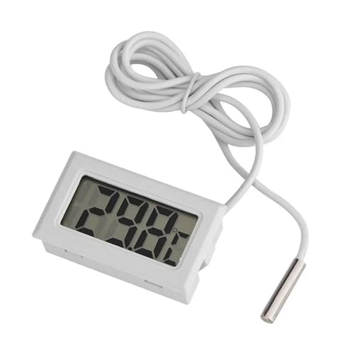 ミニデジタルLCD温度計、プローブ付き、屋内便利な温度センサー 正確安全(White 1m line)