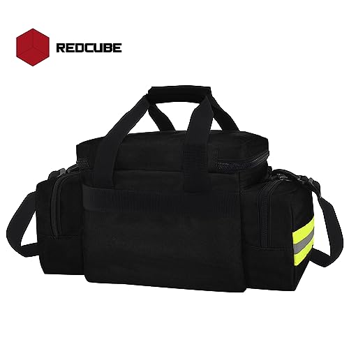 Image of REDCUBE Emergency Bag,First Aid Bags Empty,Professional Emergency Responder Trauma Bag Medical Bag with Multiple Compartment Kit Carrier for EMT, EMS, Paramedics(Black)(Bag only)