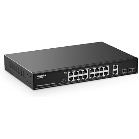 MokerLink 20 Port Gigabit PoE Switch, 16 Gigabit PoE+ Ports, 2 Gigabit Uplink, 2 Gigabit SFP, 200W IEEE802.3af/at, Metal Rackmount Unmanaged Plug and Play Ethernet Switch Cover