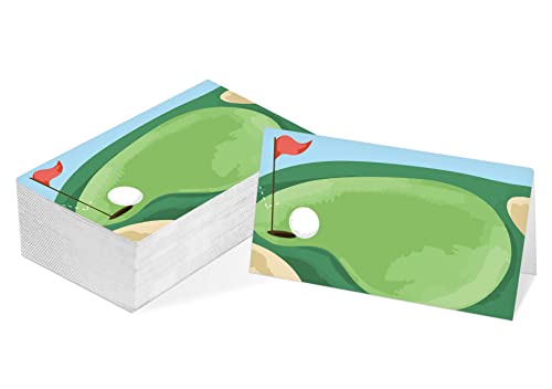 Table Place Card, Golf Themed Tent Style Cards, Pack Of 25 Half-Fold Reception Place Card, Hole In One Sport Food Labels, Perfect For Baby Shower, Birthday Party C05