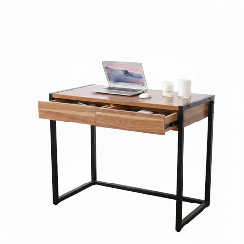 Image of Solid Wood Top & Metal Legs Study Table with Two Elegent Drawer Storage | Study Desk | Office Table for Study Room | Library | Office | Kids Room | Living Room |