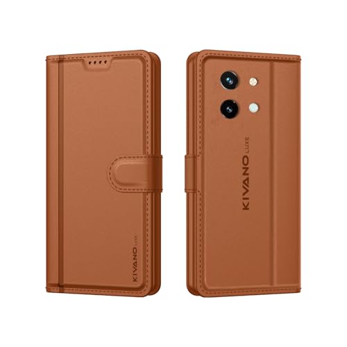 Image of KIVANO LUXE Compatible for Vivo Y58 5G Luxury Handmade Leather Magnetic Flip Folio Case | Card Holder & Kickstand | Slim Protective Cover | Unisex - Brown