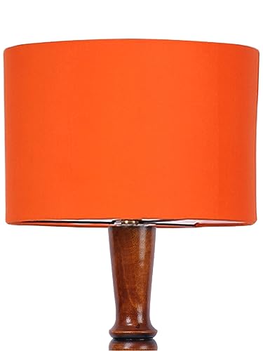 Image of Cotton Shade Floor Lamp with Wooden Base - Height 56 Inches, Orange | Modern Standing Lamp for Living Room, Bedroom, Office | Stylish & Decorative Home Lighting | Elegant Decor