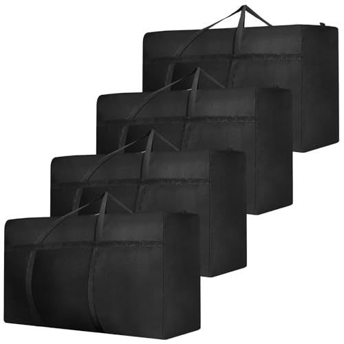 Dntorx 4 Stück 120L Große Aufbewahrungstasche Oxford Heavy-Duty Umzugstaschen mit Reißverschlüssen Handgriff Wasserdichte Umzugskartons Groß Reisetasche für Bettdecken Kleidung Bettwäsche