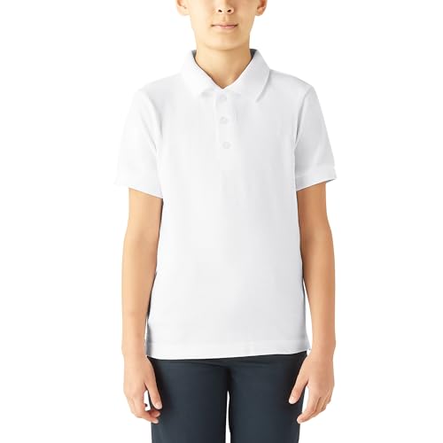 Dickies Big Boys' Short Sleeve Pique Polo Shirt, White, Medium (10/12) - image 1
