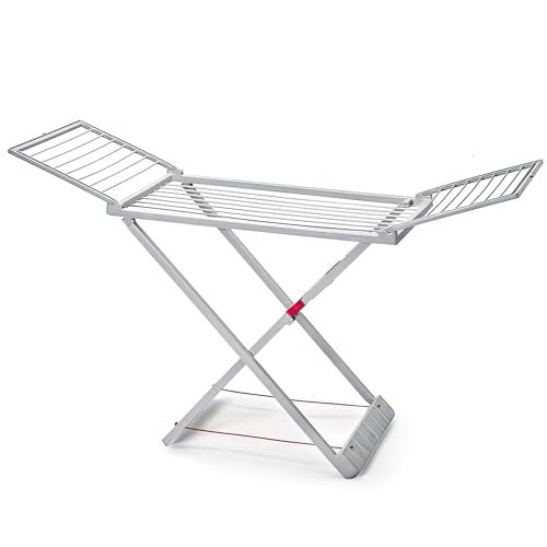 ForenTex Tendedero Plegable con Alas, Superficie de Tendido 20 m, Cierre de Seguridad, Resistente al Sol y a la Intemperie, Compacto, para Interior y Exterior, Hecho de Resina – Gris sin Pinzas