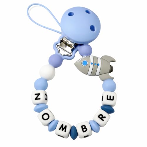 PEQUEANDO - Clip para Chupete Chupetero Personalizado de Silicona, Sujeta Chupetes con Diseño de Una Sola Pieza para Bebés, Niños y Niñas, Recomendado Regalo Nacimiento Bebé (Color Azul) (AZUL)