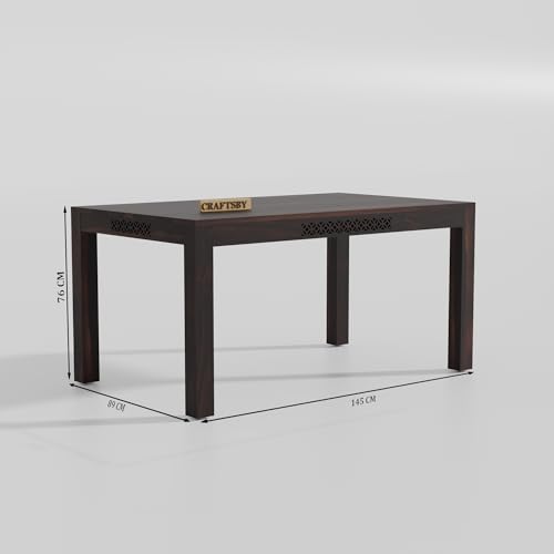 Image of 57 Inch Length Solid Sheesham Wood 6 Seater Dining Table Set | Six Seater Dinner Table with 4 Cushions Chairs & 1 Bench | Dinning Table Set 6 Seater for Living Room | Walnut Finish