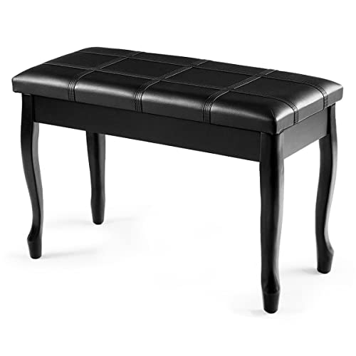 RELAX4LIFE Panca Imbottita 2 Posti per Pianoforte, Sgabello in Legno con Gambe Curve, Superficie in PU e Imbottitura Resiliente, Sedile Apribile a Ribalta con Portaspartiti, 75x35x49 cm (Nero)