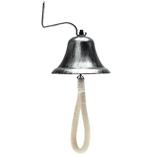 Hanging Bell Dinner Bell Outdoor Bell Bracket Mount Wall Bell Indoor Rope Bell Ship/Boat/Nautical/Door/School/Reception/Home/Church Bell(Retro Sliver)