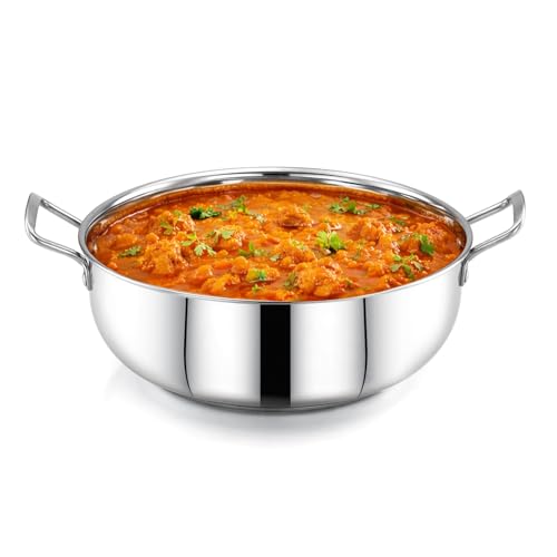 Image of AVIAS INOX Triply Bottom Stainless Steel Kadai 22cm, Easy Grip Handle