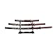 Decorative Samurai Sword Set, 3-Piece Collection with Stand, Black Scabbards, Red Wrapped Handles