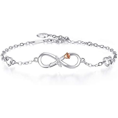BlingGem Bracelet for Women in 925 Sterling Silver Infinity Rose Flower Charm Link Bracelet Jewelry Gifts for Women Cover