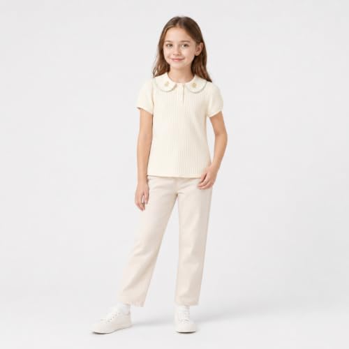 Image of Mud Kingdom Girls Peter Pan Collar T-Shirts Flower Top Short Sleeve Summer