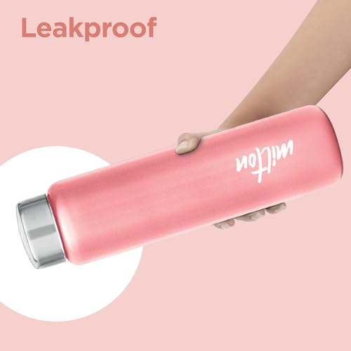 MILTON Aqua 1000 Stainless Steel Water Bottle 920 ml, Single Walled, ISI Certified I Leak Proof Lid, Rust Proof I For School, Office, Gym I Light Pink