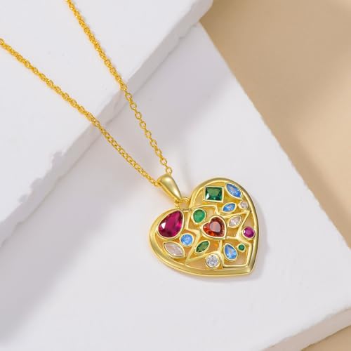 Gemstone Necklaces for Women 14K Yellow Gold Plated Silver Colorful Pendant Necklace Multicolor Cubic Zirconia Heart Pearshaped Jewelry for Mother Wife Daughter4