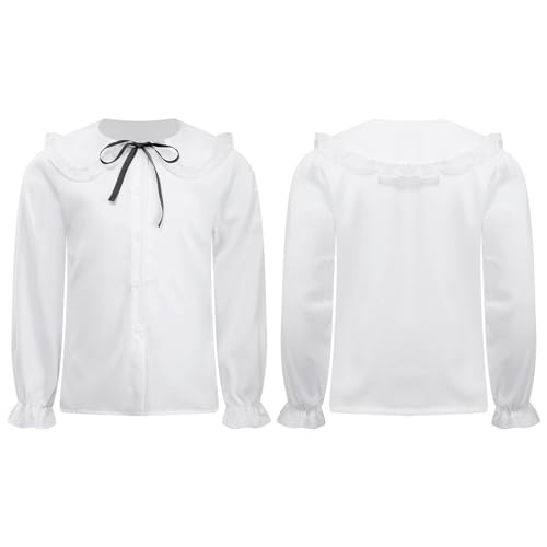 YiZYiF Uniform Shirts for Girls Long Sleeve Oxford Blouse Ruffle Button Down Shirts Spring and Summer Princess Crop Tops