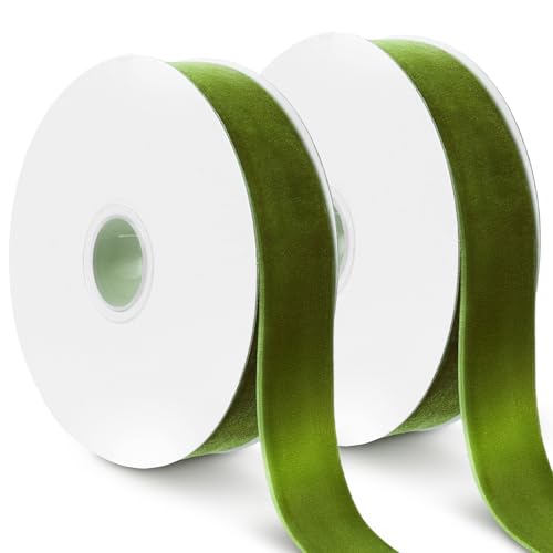 Moss Green Velvet Ribbon 25mm x 18m Soft Luxurious Velvet Ribbon for Gift Wrapping Bouquets Bundling Wedding Decoration Bows and Crafts