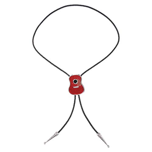 Generic 2pcs Estilo Vintage Guitarra Forma Cowboy Bolo Gravata Gravata de Couro para Homens Vermelho