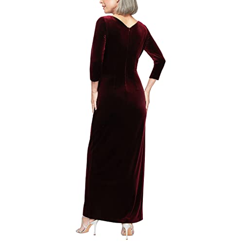 Image of Alex Evenings Womens Long 3 /4 Sleeve Formal Event Dress with Cinched Tie Waist (Petite and Regular Sizes)