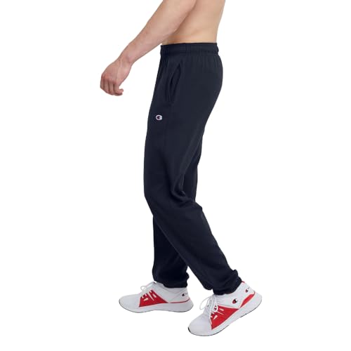 Image of Champion Men's Cinched-Bottom Lounge Pants, Standard Fit, Lightweight 100% Cotton, Available in Regular and Big & Tall, Navy, 4X-Large Big