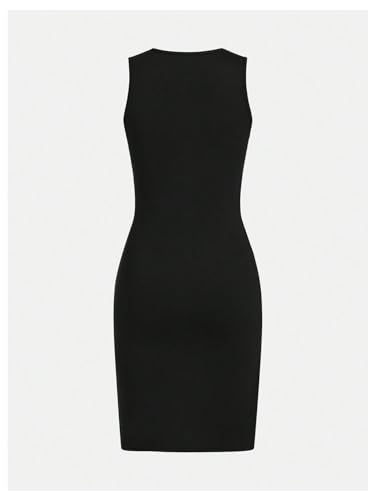 OYOANGLE Girl's Ruched Round Neck Sleeveless Tank Dress Solid Slim Fitted Pencil Short Dresses2