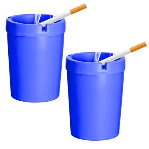 Image of Ohleats 2 PCS Car Ashtray, Smokeless Smellproof Windproof Self-Extinguishing Auto Ashtray, Portable Mini Vehicle Cigarette Trash Can Fits Most Cup Holder for Home Office, Car Accessories (Blue)