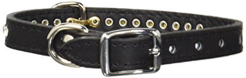 Image of Signature Leather Crystal Dog Collar, Black Solid Grain Leather, Fits 7.5 inch-9.5 inch Neck Size, 12 inch Overall Length