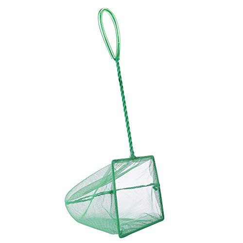 Image of Lpraer 4in 5in 6in Aquarium Fish Net Green Fine Mesh Nylon Net Collection with 11 inch Long Handle Square Quick Catch Fish Net for Fish Tank