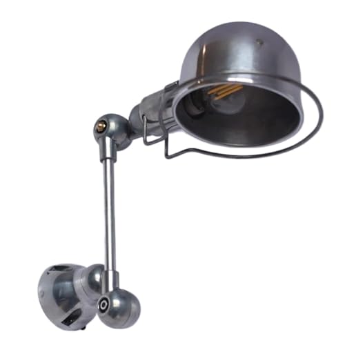 Aplique de Pared industrial Vintage Aplique de pared con brazo oscilante plateado industrial vintage Lámpara de pared de lectura ajustable junto a la cama de metal Luz de pared interior giratoria flex