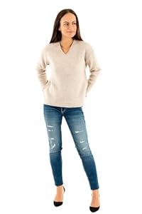 ONLY Damen Warmer Strickpullover | Knitted Basic Stretch Sweater | Langarm V-Ausschnitt Shirt ONLCAMILLA, Farben:Beige, Größe:M