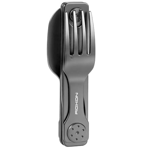 Image of ROXON 3-in-1 Camping Utensils Set (Knife, Spoon, Fork) Titanium-Plated Grey