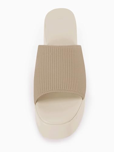 Image of Coutgo Womens Platform Slides Sandals Square Open Toe Slip On Elastic Band Casual Lightweight Wedge Shoes