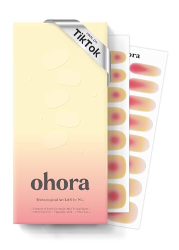 Image of ohora Semi Cured Gel Nail Strips (N Tropical Dream) - Works with Any Nail Lamps, Salon-Quality, Long Lasting, Easy to Apply & Remove - Includes 2 Prep Pads, Nail File & Wooden Stick