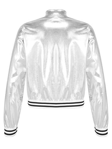 JanJean Kids Boys Girls Metallic Bomber Jacket Long Sleeve Zip Up Coat Hop Hip Street Dance Tops Outerwear Clubwear4
