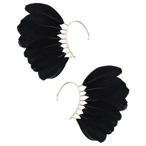 BESPORTBLE Pendientes de Presión sin Perforación para Mujer Pendientes de Pluma Étnicos Negros Brazaletes Orejas Ligeros y Cómodos Accesorios de Moda para Fotografía y Viajes 1 Par