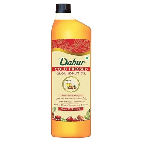 Dabur Cold Pressed Groundnut Cooking Oil - 1L | Rich in antioxidants | Good for Heart health | Enriched with MUFA & OMEGA 6 PUFA | Aroma of Purity