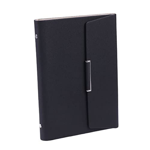 Angoily Cuaderno de Negocios con Tapa de Imitación Piel Notepad Multifuncional con Soporte para Bolígrafo para Oficina y Escuela Color Negro