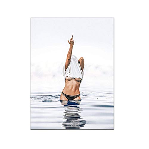 Mulmf Feministisches Schwarzes Weißes Modeplakat Leinwandzeichnung Sexy Mittelfinger Wandkunst Frau Bilder Modernes Wohnzimmer Dekor - 50X70Cm Ungerahmt Cover