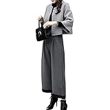 [ニーマンバイ] 秋 冬 セットアップ スーツ ワイドパンツ 九分丈 ジャケット 無地 通勤 フォーマル ファッション 2点セット スーツセットアップ上下 ボレロ 襟なし 丸首 ラウンド ショート丈 ミモレ ガウチョパンツ フレア ボタン ビジネス スクール セレモニースーツ 冠婚葬祭 お宮参り ママ エレガント オシャレ かわいい ツートン きれいめ セット グレー 1A-N13-GY2XL